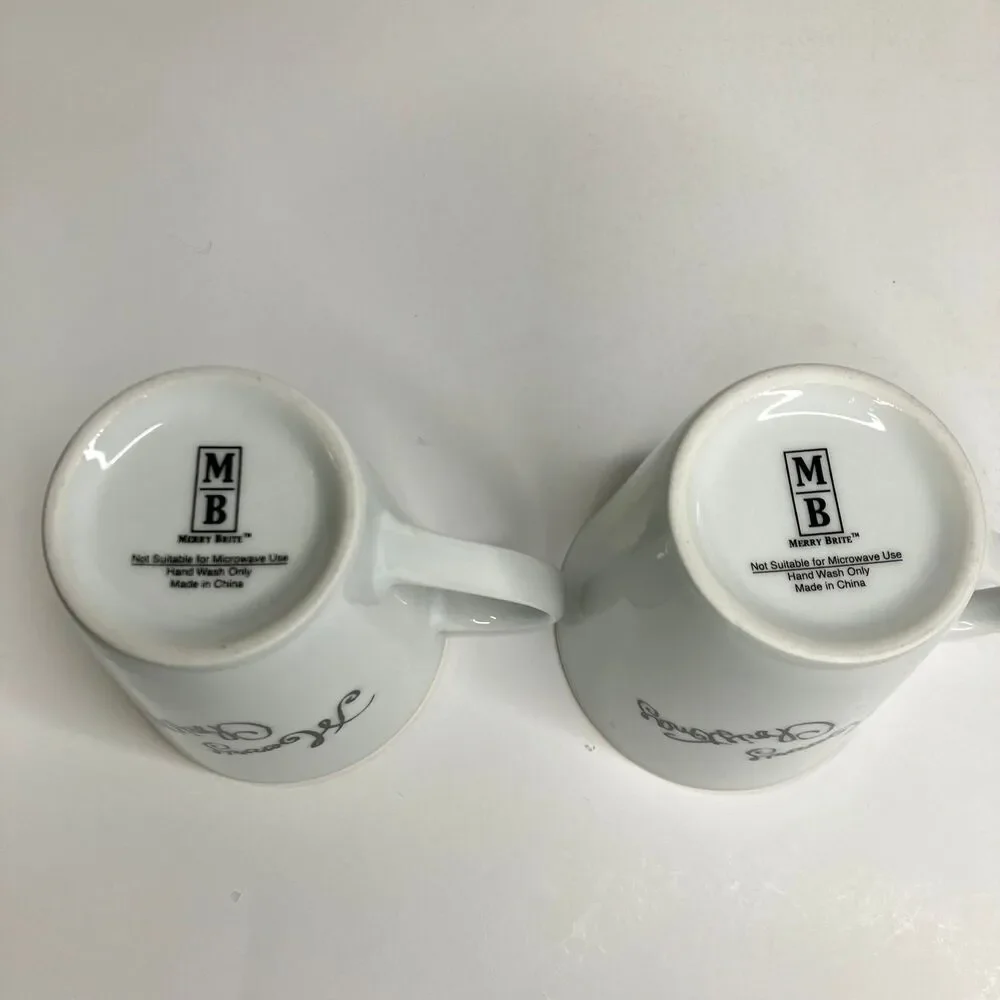 Merry Brite Merry Christmas Coffee Mugs Cups Set Of 2 Gold Rim Holiday Santa 8oz